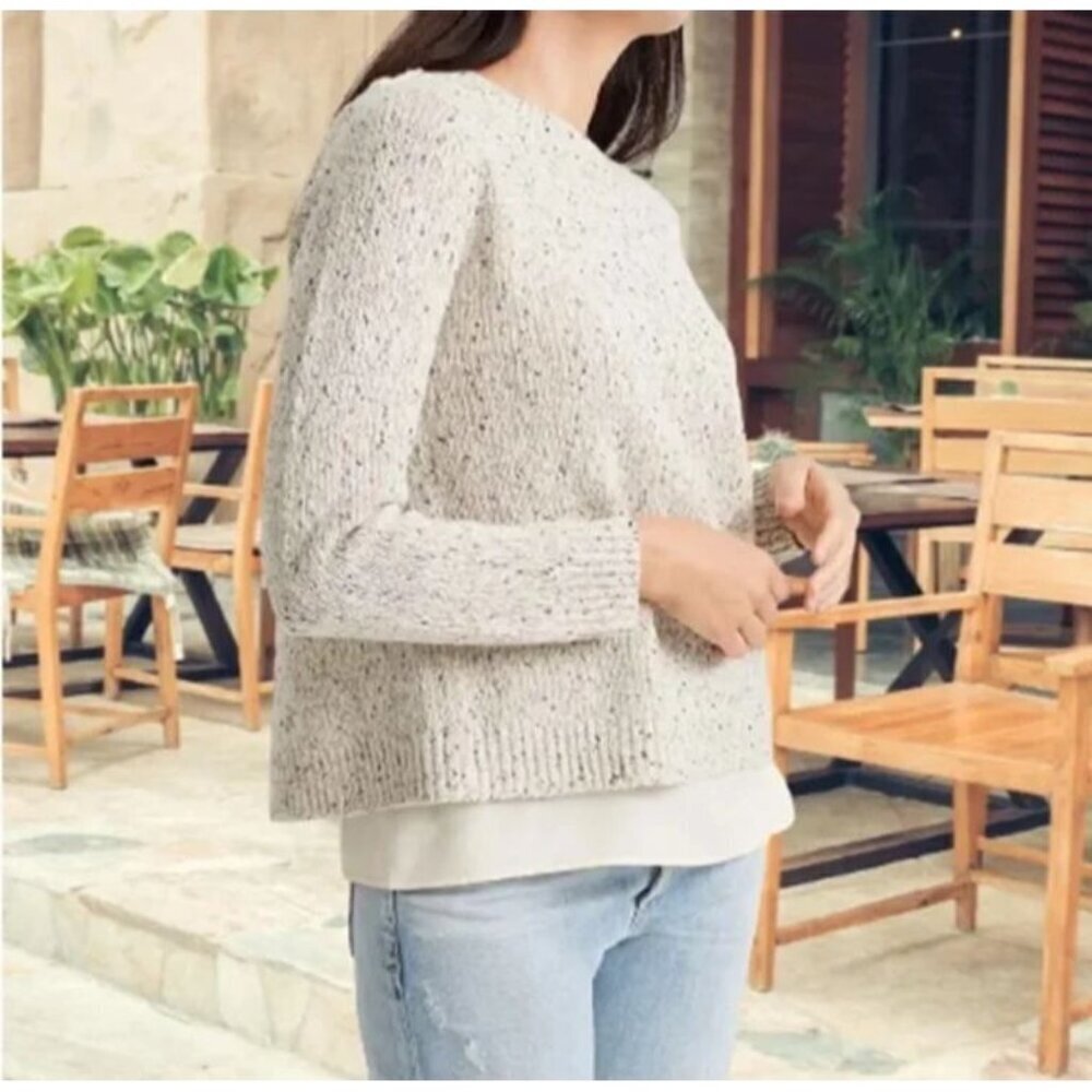 NWT Club Monaco Cream and Black Fleck Split Back Layered Sweater Size XS